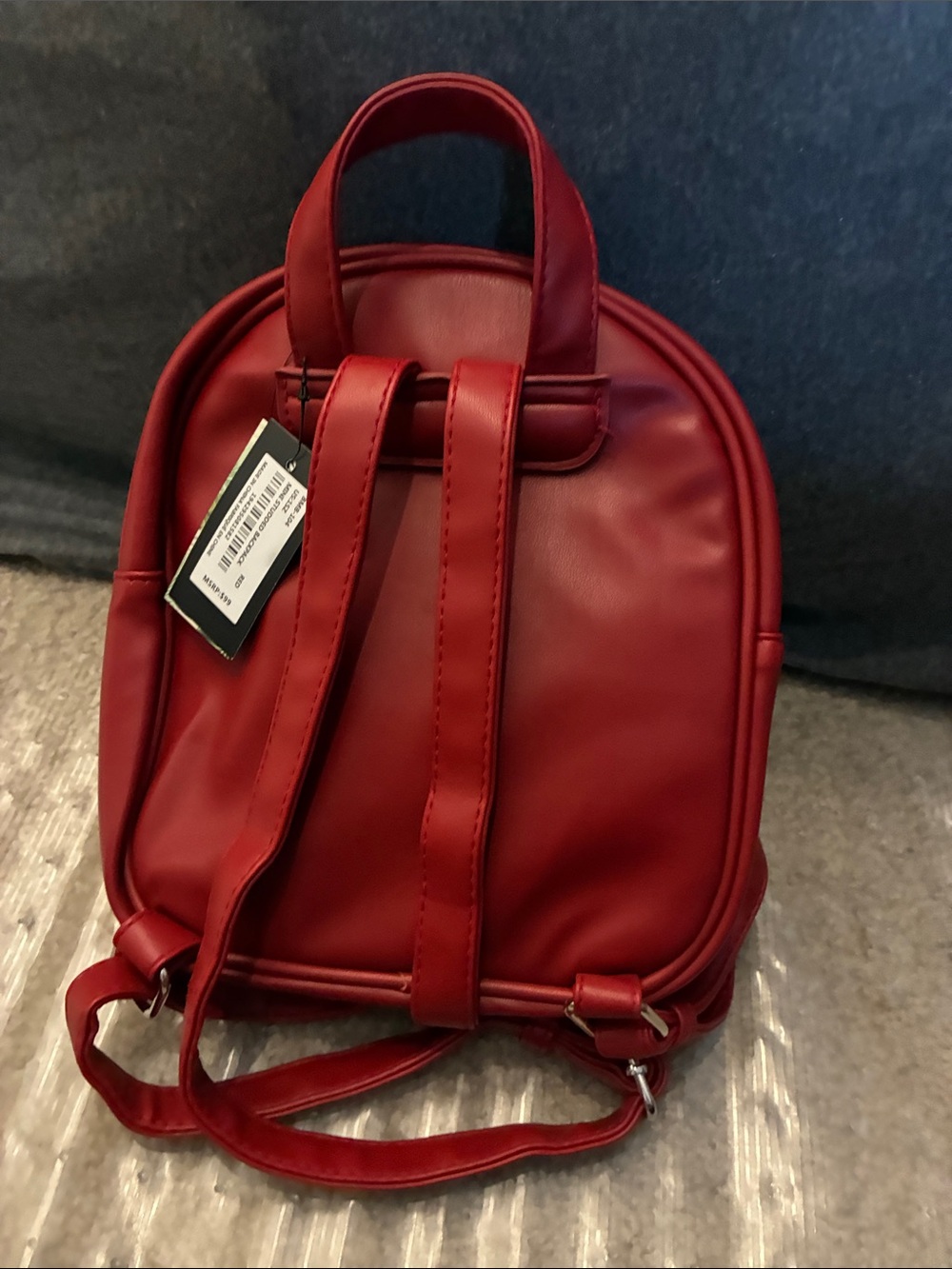Badgley Mischka Quilted Red Mini Backpack with Silver Studs - Picture 4 of 6